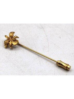 Vintage Gold Tone Lotus Flower Lapel Stick Pin Romantic MCM Hat, Scarf or Ties